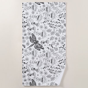 Serviette De Plage Libellule et fleurs