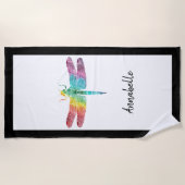 Serviette De Plage Libellule magnifique d'aquarelle d'arc-en-ciel (Devant)