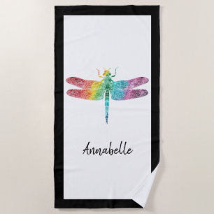 Serviette De Plage Libellule magnifique d'aquarelle d'arc-en-ciel