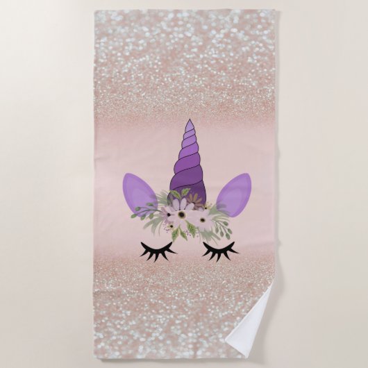 Serviette De Plage Licorne Mignonne, Bokeh Paillettes (Devant)
