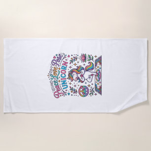 Serviette De Plage Licorne Paix Amour Pose Licorne Fond Blanc S