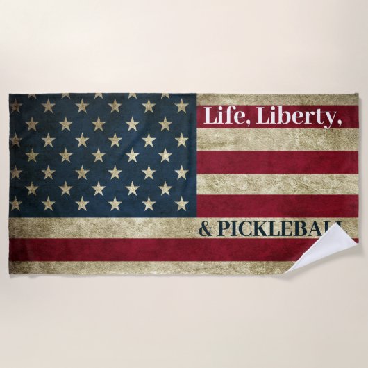 Serviette De Plage Life Liberty & Pickleball Grunge Patriotique (Devant)