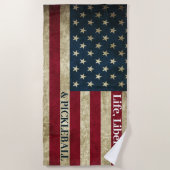 Serviette De Plage Life Liberty & Pickleball Grunge Patriotique (Devant)