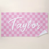 Serviette De Plage Light and Pale Pink Checkerboard Bold Name (Devant)