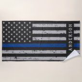 Serviette De Plage Ligne Bleue fine - Drapeau américain Bleu - Police (Devant)