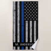 Serviette De Plage Ligne Bleue Mince - Policier - Chien de police K9 (Devant)