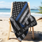 Serviette De Plage Ligne Bleue Mince - Policier - Chien de police K9