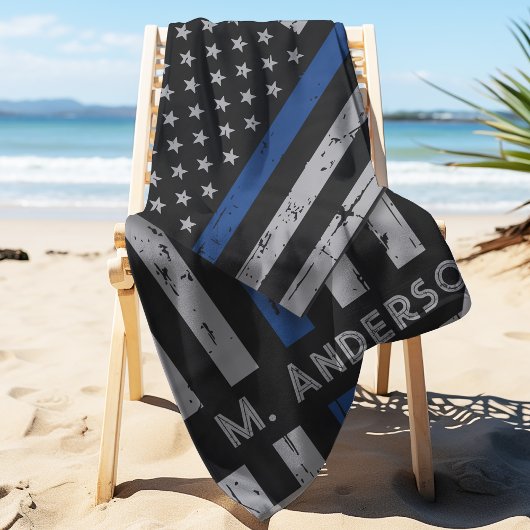 Serviette De Plage Ligne Bleue Mince - Policier - Chien de police K9