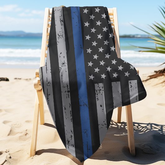 Serviette De Plage Ligne Bleue Mince - Policier - Chien de police K9