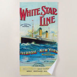SERVIETTE DE PLAGE LIGNE D'ÉTOILES BLANCHES OCEAN MAIL STEAMER
