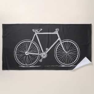 Serviette De Plage Ligne vintage Vélo Art Noir Blanc Minimaliste