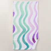 Serviette De Plage Lignes d'aquarelles violettes et vertes (Devant)