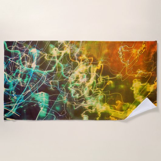Serviette De Plage Lignes de lumière électrique Dégradé Abstrait. (Devant)