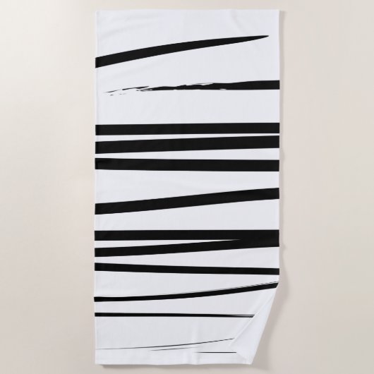 Serviette De Plage Lignes noires et blanches modernes Art Abstrait (Devant)