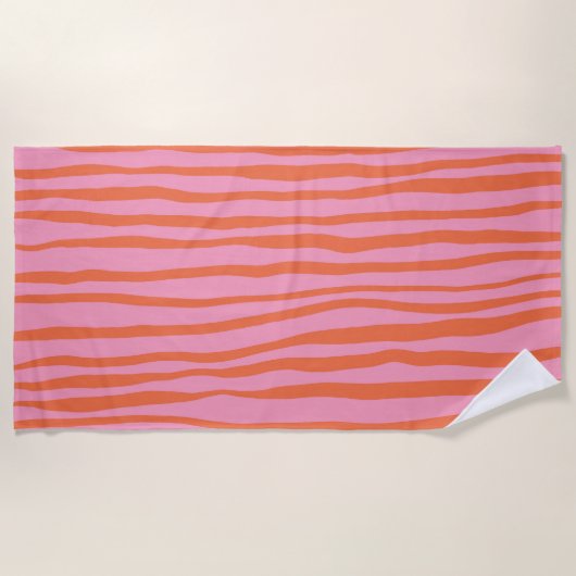 Serviette De Plage Lignes ondulées verticales rétro - pastel orange e (Devant)