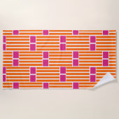 Serviette De Plage Lignes orange et boîtes roses (Devant)