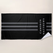 Serviette De Plage Lignes sombres élégantes moderne monogrammed noir (Devant)
