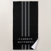 Serviette De Plage Lignes sombres élégantes moderne monogrammed noir (Devant)