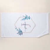 Serviette De Plage Lilac Aquarelle Eucalyptus Cadre Monogramme Classi (Devant)