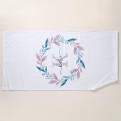 Serviette De Plage Lilac Aquarelle Florale Wreath Monogramme (Devant)