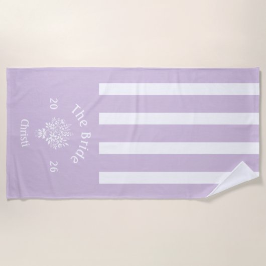 Serviette De Plage Lilac Violet Rayé de la MARiée  (Devant)