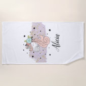 Serviette de plage lilas d'aquarelle de licorne (Devant)