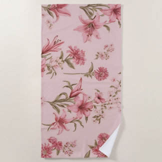 Serviette De Plage Lillies Florales Roses Vintage Cottagecore