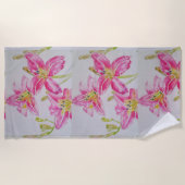 Serviette De Plage Lilys roses Peinture aquarelle Floral (Devant)