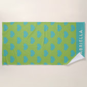 Serviette De Plage Lime Green Blue Cute Motif de coeur personnalisé (Devant)