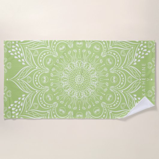 Serviette De Plage Lime Green Boho Mandala Personnalisé (Devant)