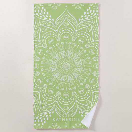 Serviette De Plage Lime Green Boho Mandala Personnalisé (Devant)