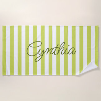 Serviette De Plage Lime Pâle Moderne Rayure Personnalisée