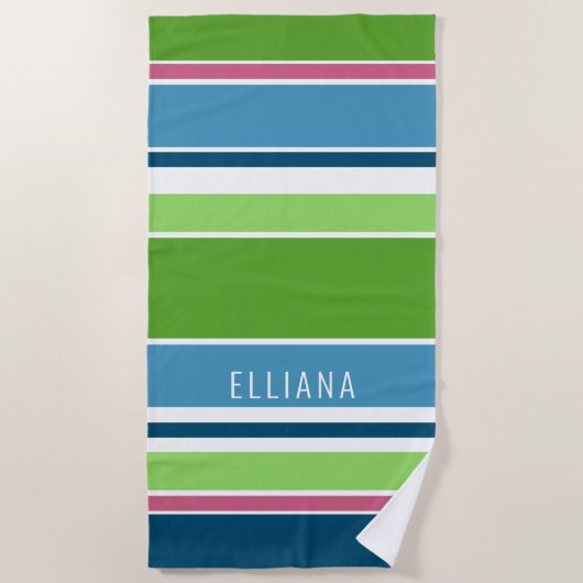 Serviette De Plage Lime personnalisé Vert foncé Bleu chaud Rose Blanc (Devant)