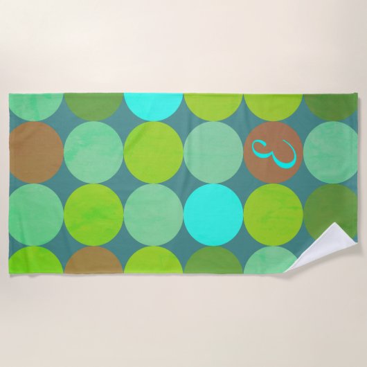 Serviette De Plage Lime Vert Turquoise Turquoise & Rust Cercles Monog (Devant)