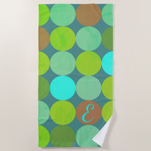 Serviette De Plage Lime Vert Turquoise Turquoise & Rust Cercles Monog (Devant)
