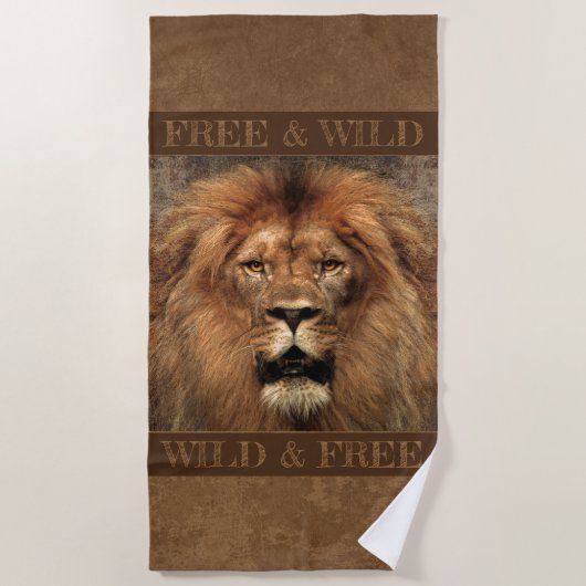 Serviette De Plage Lion avec texte personnalisable (Devant)
