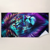 Serviette De Plage Lion brillant bleu pourpre (Devant)