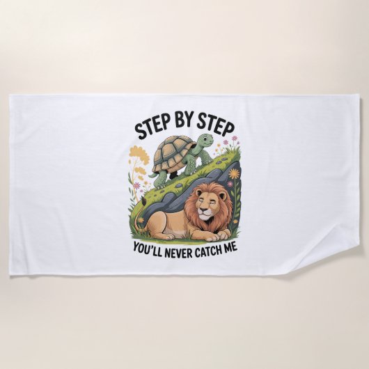 Serviette De Plage Lion de tortue drôle (Devant)