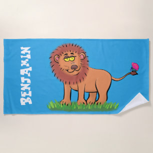 Serviette De Plage Lion heureux avec dessin animé papillon