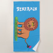 Serviette De Plage Lion heureux avec dessin animé papillon (Devant)