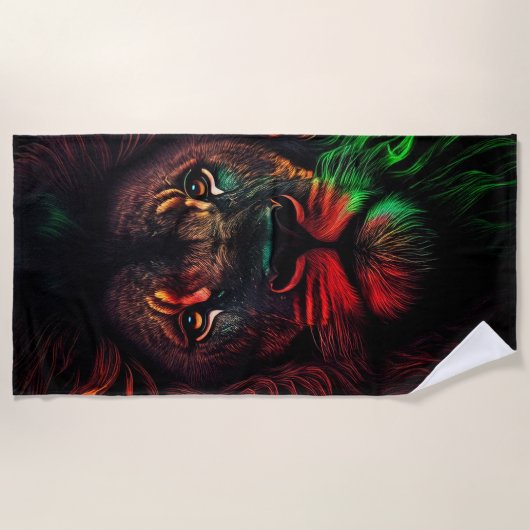 Serviette De Plage Lion jaune vert rouge 01 (Devant)