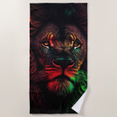Serviette De Plage Lion jaune vert rouge 01 (Devant)