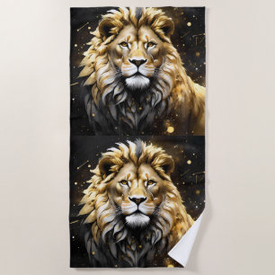 Serviette De Plage Lion Mâle Majestic D'Or Et De Gris,