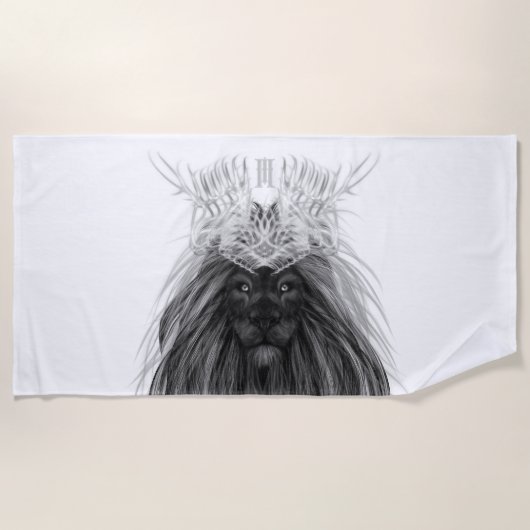 Serviette De Plage Lion noir avec couronne Antlers et monogramme (Devant)