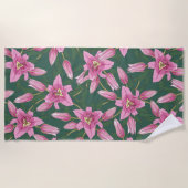 Serviette De Plage Lis en fleurs dans un vert profond (Devant)