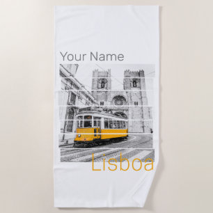 Serviette De Plage Lisbonne Portugal Vintage Vacances Tramway Souveni