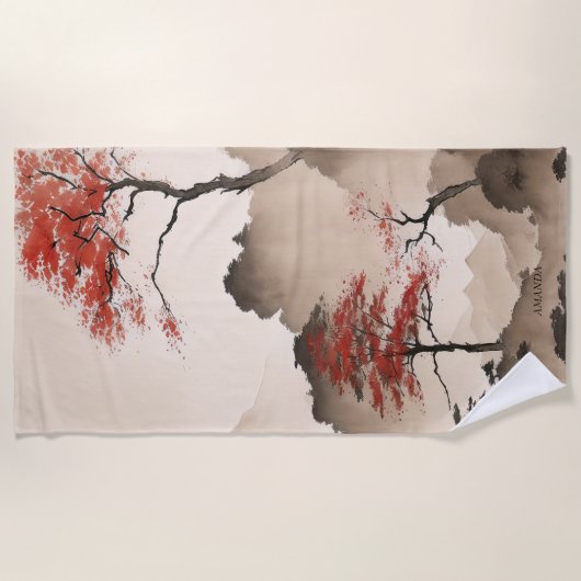 Serviette De Plage Littoral japonais minimaliste PERSONNALISÉ (Devant)