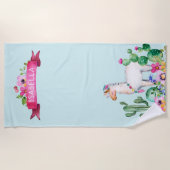 Serviette De Plage Llama et Cactus Floral Monogrammé (Devant)