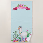 Serviette De Plage Llama et Cactus Floral Monogrammé (Devant)