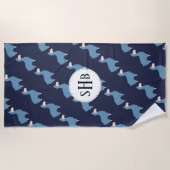 Serviette De Plage Llamas Bleues mignonnes avec initiales (Devant)